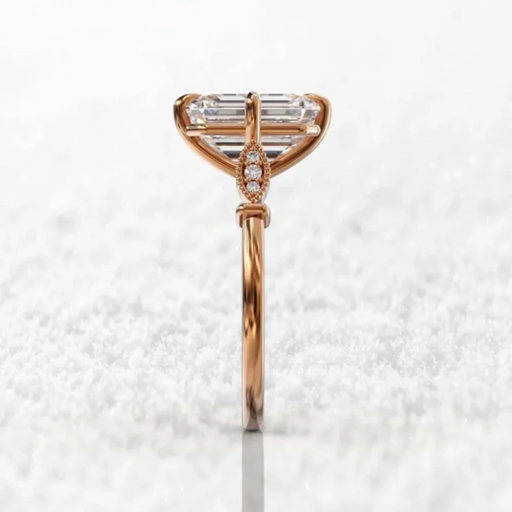 Art Deco Vintage Faceted Moissante & Rose Gold Vermiel Ring Sizes 7-8 or 9 - Picture 8 of 9